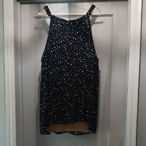 Flowy Sleeveless Blouse Dark Blue With Tiny Red And White Stars Casual Dressy